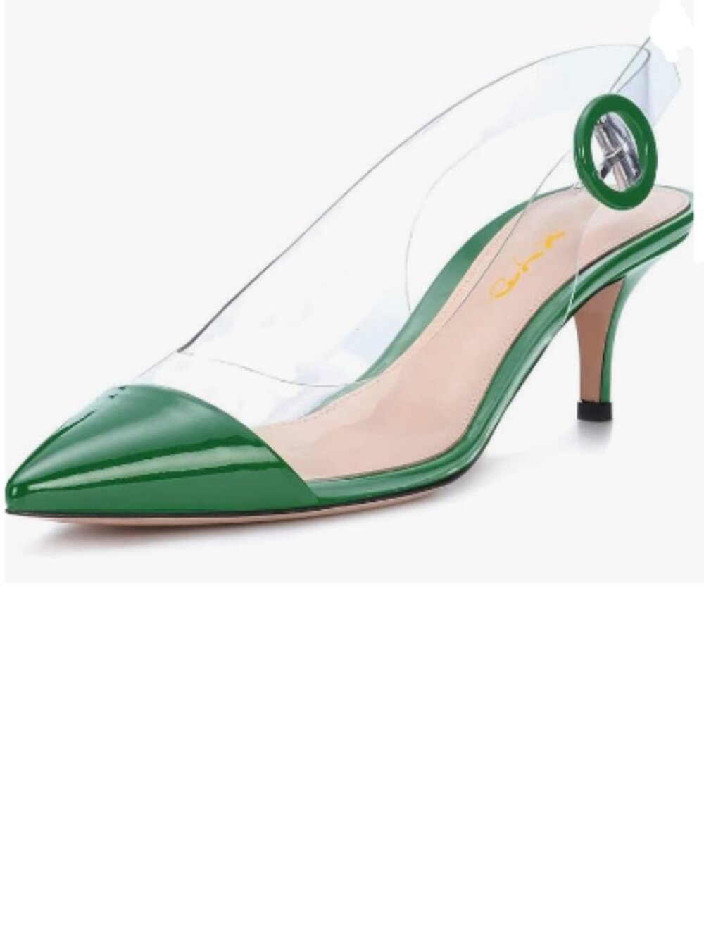 XYD Green Transparent Slingback Kitten Heels Pumps Pointed Toe PVC Dress Sandals